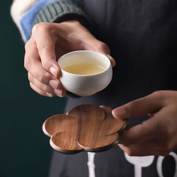 Japansk Stil Sort Valnød Coaster Borddekoration Kronblad Varme-Resistente Drikke Pad Hjem Spisebord Te Kop Kaffe Pad