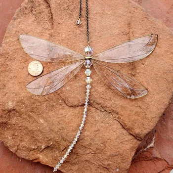 Dragonfly Crystal Suncatcher med Perler Vindue Hængende Ornament Bryllup Biler Vindue Indretning DRSA889