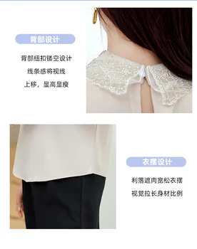 Sommeren Løse Nye koreanske kortærmet Polo Krave Print Kvinder Bluser, Mode Toppe Casual Skjorter Silke Blusas