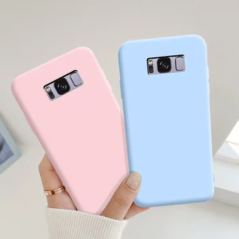 For Samsung Galaxy S8 Plus Tilfælde Soft TPU Silicone Case Macaron Candy Farver Sort Enkel Telefonen Bagsiden
