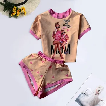 Kvinder pyjama pour femme Mor&Baby Print Casual Nattøj Crew-Neck Bomuld, Nattøj, Pyjamas Sæt