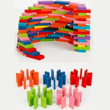 Børn Farve Slags Regnbue Træ-Domino Blokke Kits Tidligt Lyse Domino Spil Pædagogisk Legetøj Til Kid Gave