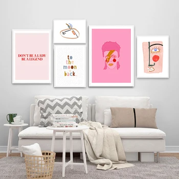 WTQ Nordisk Abstrakt Plakat Linje Ansigt Lærred Maleri Væg Kunst Pink Style Brev Heldig Du Billede Til hjemmet wall decor Room Decor