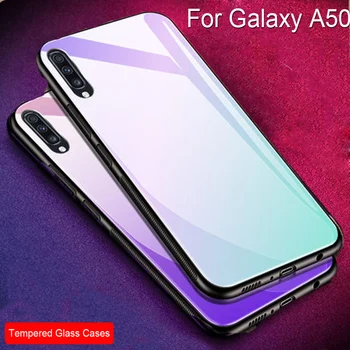 Gradient Phone Case For Samsung Galaxy A50 Farve Sort Hærdet glas Tilfælde Back Cover Til Samsung Galaxy 50 Silikone Shell