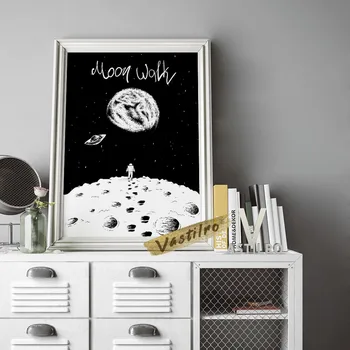Moon Watch Sort / Hvid Skitse Plakat Tegneserie Universet Ekspedition Lærred Maleri Plads Planet Astronomi Entusiast Moderne Indretning