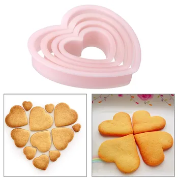 New 4pcs hjerteformet DIY Kage form for fødevaregodkendt Plast Cookie Cutter Kiks Stempel Sukker Håndværk Af Høj Kvalitet Engros