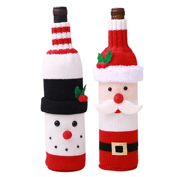 2 Stk. Jul Vin Flaske Dække Strikket Sweater Dækker Indstillet til Julepynt