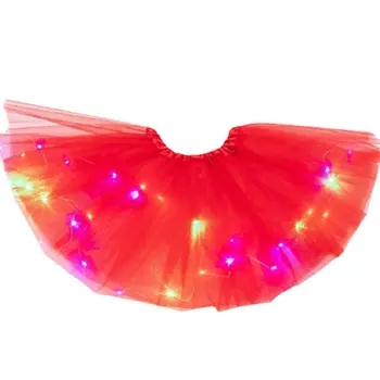 Mesh Nederdel Neon LED Tutu Prom Party Kostume Bære Plisseret Tyl Lys Op i Julegave Børn Lysende Halv længde Nederdele