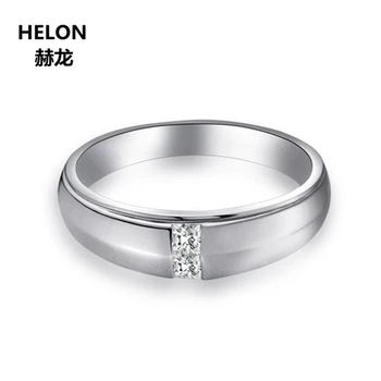 Massivt 14k White Gold-Mænd Engagement Ring, Bryllup Fine Smykker AAA Cubic Zirconia Top 4mm Bredde