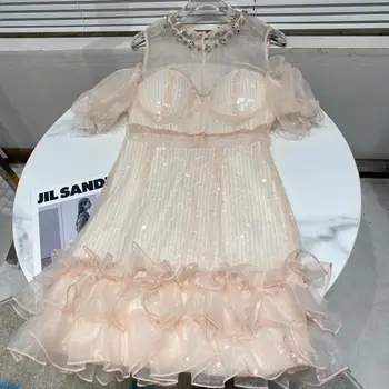 Summer Party Dress 2021 Nye Mode Diamanter Sequined Elegant Dame Mesh Kjoler Kvinder Sexet Off Skulder Kjole Vestidos
