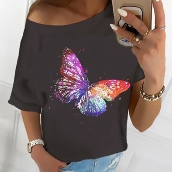 Sommerfugl, Blomster Print T-shirts Kvinder Sommer Tøj Toppe Til Piger Vogue Kvinde T-Shirts Grafisk Rund Hals Camisetas Mujer