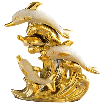 Dyr Bordet Figurer Golden Luxury Art Kreativitet Stue Figurer Dolphin Nordiske Ozdoby Gøre Pokoju Rum Udsmykning DM50GT