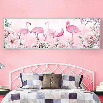 Diamant Broderi Mosaik Maleri Cross Stitch Fuld Lyserøde Flamingoer I Blomster Runde Øvelser DIY-5D/3D Salg Dekoration Gave