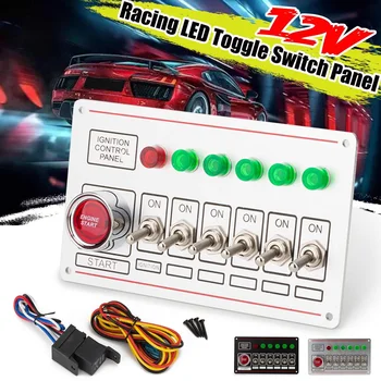 12V Bil Racing Rocker Push Switch Panel Tænding Start Switch 6 Skift Hurtig Sluk-Knap med 6 Indikator