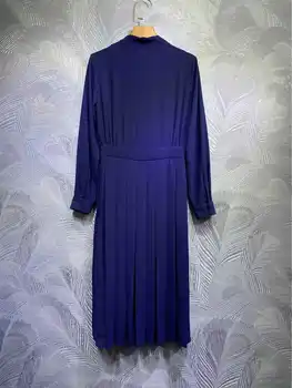 Kvinder er Sommer 2021 Høj kvalitet bowtie plisseret kjole Smarte OL elegante Lange ærmer kjole C190