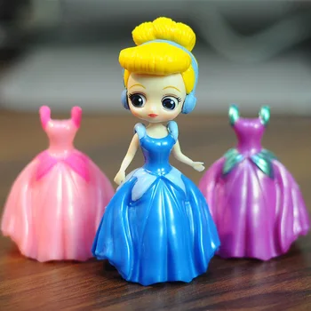 Disney Frosne 12pcs Klæd Prinsesse Dekorationer Klæd Sne Hvid Belle Alice Toy Legetøj Dukke Hobbyer Handling Ferie Gave