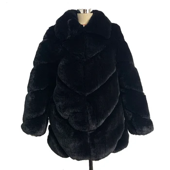 2021 Vinter Nye Mode Blød Imiteret Rabbit Fur Coat Kvinder Turn Down Krave Bløde Varme Pels Frakker Jakke LJLS202