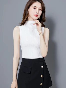Lady Rullekrave 2020 Sommer Kort strik Tee shirt Kvinder Sleeveless Shiny strik vest Toppe Sexet Camiseta Slank mode Korea Toppe