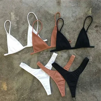 Brasilianske Piger Badebukser Bikini Lille Kop+ High Cut Style Stranden Biquini Solid Sort/Hvid Mikro Badetøj Bikini G-Streng