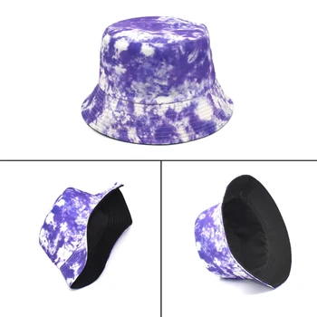 Unisex Graffiti Tie-Dye Print Bucket Hat Hip Hop Reversible Panama Fisker Cap
