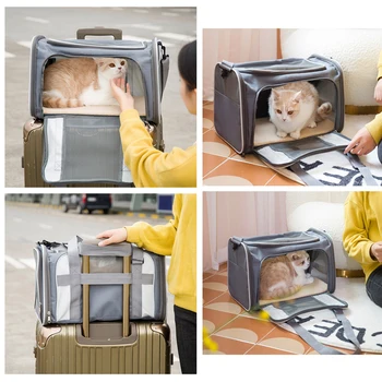 Foldbar åndbar pet rygsæk kat og hund taske bærbare udendørs rejse mesh taske kat bur udflugt stor kapacitet foran taske