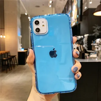 Stødsikkert Klart, Telefon-etui til iPhone Xr Xs Max X 7 8 Plus Blødt TPU Fluorescerende farve Gennemsigtig cover til iPhone 11 12 Pro Antal