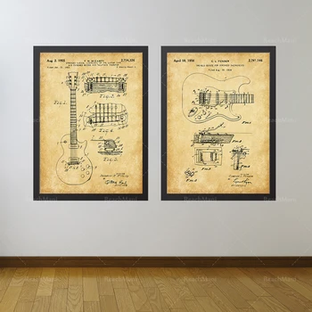 Guitar patent udskriver 2-delt sæt, guitar plakat, guitar kunst, guitar print, guitar dekoration
