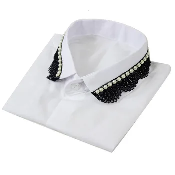 Krave Kvalitet Skjorte Dame Blonder Dickie Revers Diamant Perle Dekoration Falske Krave, aftagelig