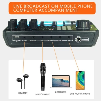 P5 Eksterne Live Sound Card Voice Changer DJ Mixer til Live Sound Board 