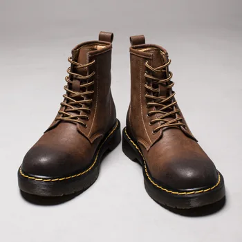 Mænd martin støvler af høj kvalitet i ægte læder high-top-ankel støvler til mænd og vinter sko læder støvler med lace-up mandlige casual sko