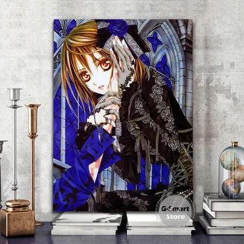 Vampyr Ridder Anime Blå Fantasi Pige Karakter Retro Kjole Plakater Op Wall Sticker Lærred Anime Print Udsmykning, Maleri