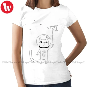 Galaxy Cat T-Shirt Plads Cat Monteret O-Neck T-Shirt i Bomuld kortærmet Kvinder tshirt Lilla dame t-Shirt