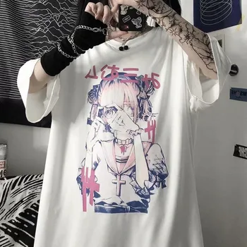 Harajuku T-Shirt Kvinder Æstetiske Gotisk Punk Tegneserie T-Shirts Animationsfilm Vintage Andet Element Toppe Løs Oversize Alle-match Tøj