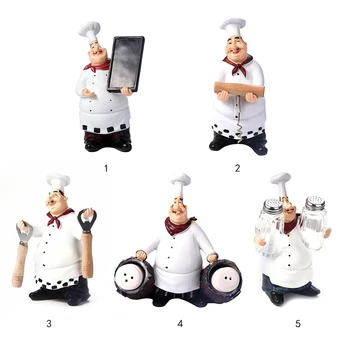 Retro Kok Model Ornamenter Harpiks Håndværk Mini Kok Figurer Hvid Top Hat Cook Hjem Køkken, Restaurant, Bar Og Indretning