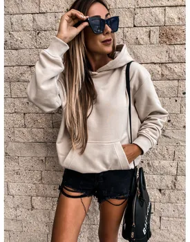 Kvinder fleece hoodie sweatshirts efterår og vinter fashion 2021 oversize damer pullovere varm lomme hooded jakke
