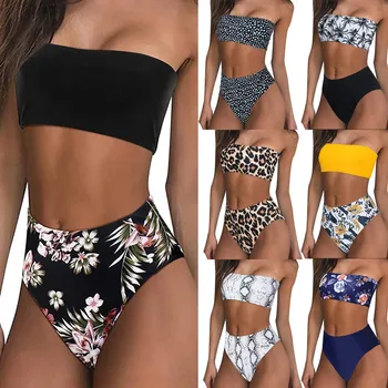 Stroje Kapielowe Damskie Kvinders Udskrivning Polstret Push-Up 2 Piece Bikini Hule Ud Badetøj Beachweart 2021 Mujer Купальники