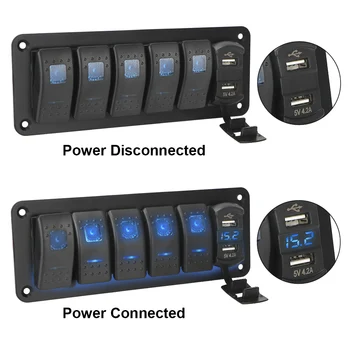 4.2 En Stikkontakt Kombination Vandtæt Digital Spænding Display 5 Bande-Rocker Switch Panel-Dual USB Port-Marine -, Bil Lastbil