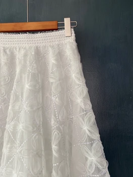 Høj Kvalitet Med Lang Nederdel 2021 Sommer Stil Kvinder Elastisk Talje Sequined Deco-Sexet Asymmetrisk Casual Hvid Maxi Nederdel Damer