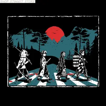 Demon Slayer Abbey Road Tanjiro Nezuko Zenitsu Inosuke T-Shirt Herre Tøj Animationsfilm T-shirt Harajuku