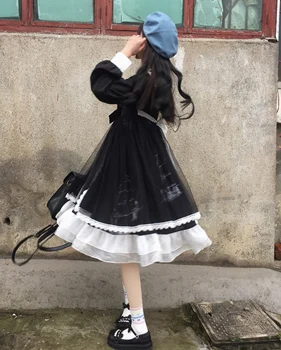 Kvinder Kjole Sommeren Japansk Afdeling, College Navy Stil Krave Bow Lace Lolita Mesh Kjoler Kvinde Party Night Cosplay Tøj