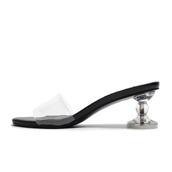 2021 sommeren nye mode gennemsigtig krystal casual sandaler firkantet hoved åben tå elegante mode tyk hæl, høj hæl kvinder