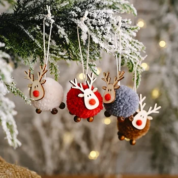 4 PACK Søde Følte, Træ-Elk juletræspynt Hængende Pendel Hjorte Håndværk Ornament Jul Indretning Nye År 2021