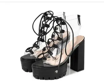Nye Sommer Mode Design af Kvinders Sandaler Gennemsigtig Mærkelige Høje hæle Damer, Sandaler, Åben Tå Sko gennemsigtig snøre sko