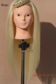 68cm 85% Blonde menneskehår Mannequin Kvindelige Frisører Styling Uddannelse Hovedet af høj kvalitet, Mannequin Hoved for praksis makeup