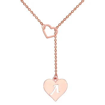 Kobber hjerteformet Y Halskæde med 26 Første Bogstaver i Alfabetet halskæde til Kvinder smykker gave
