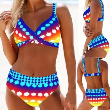 2021 Nye Mode Stranden Solbadning Badetøj Populære Slik Farverige Digital Print Sexet Åben Ryg Delt Bikini Badedragt Kvinder
