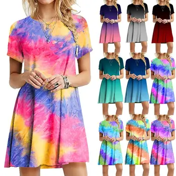 Kvinders slim fit rainbow tie-dye print kjole kjole kvinder fødselsdag kjole til kvinder