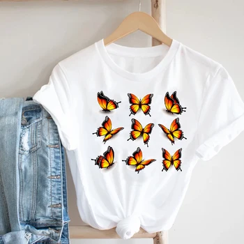 Kvinder Udskrivning Butterfly Stil Tegnefilm Afslappet Sommer Forår 90'erne Mode Tøj Print Tee Top Tshirt Kvindelige Grafisk T-shirt
