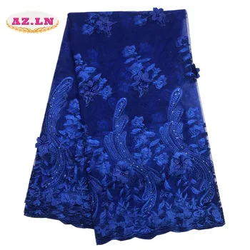 Royal blå afrikanske blonde stof 2019 høj kvalitet franske blonder mesh stof beaded sten nigerianske swiss lace fabrics for kjole A19