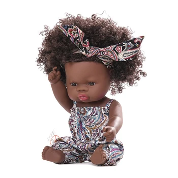 35cm Realistisk Dukke Blød Vinyl lille Barn Babyer Naturtro Sidder Krøller Prinsesse Afrikansk Pige Toy Fødselsdag Julegave